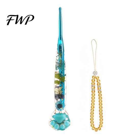 Knitting Tool Ergonomic Handle Floral Resin Crochet Hook, Dried Flower Clear Hand Sore Prevention Metal Head Hook with Beaded Wristlet for Arthritis