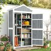 Wooden Garden Shed, 105 x 55 x 179 cm, Tool Cabinet, 4 Shelves, Galvanized Metal Roof, Grey