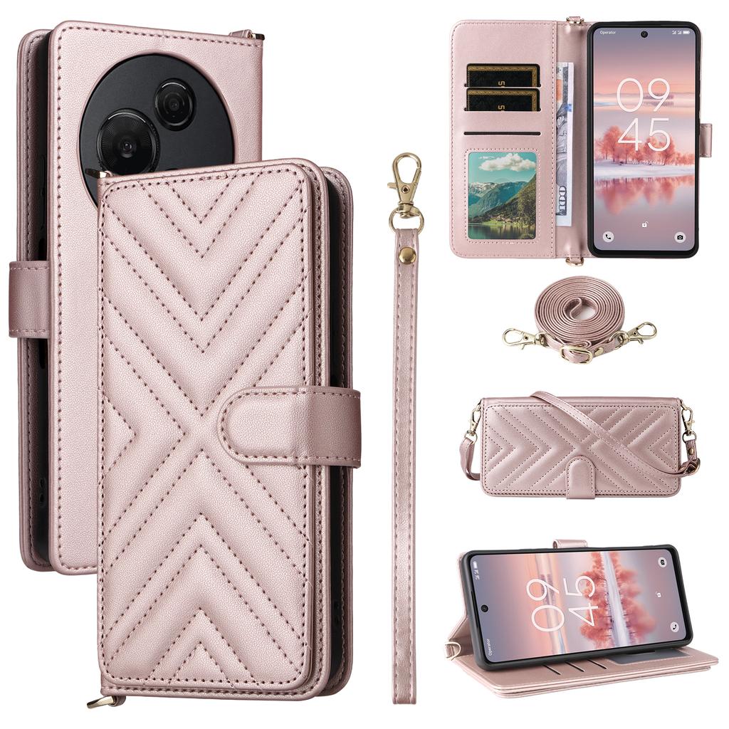 For TCL 60 NxtPaper 4G Case with Shoulder/Wrist Strap Leather Phone Cover Stand Wallet