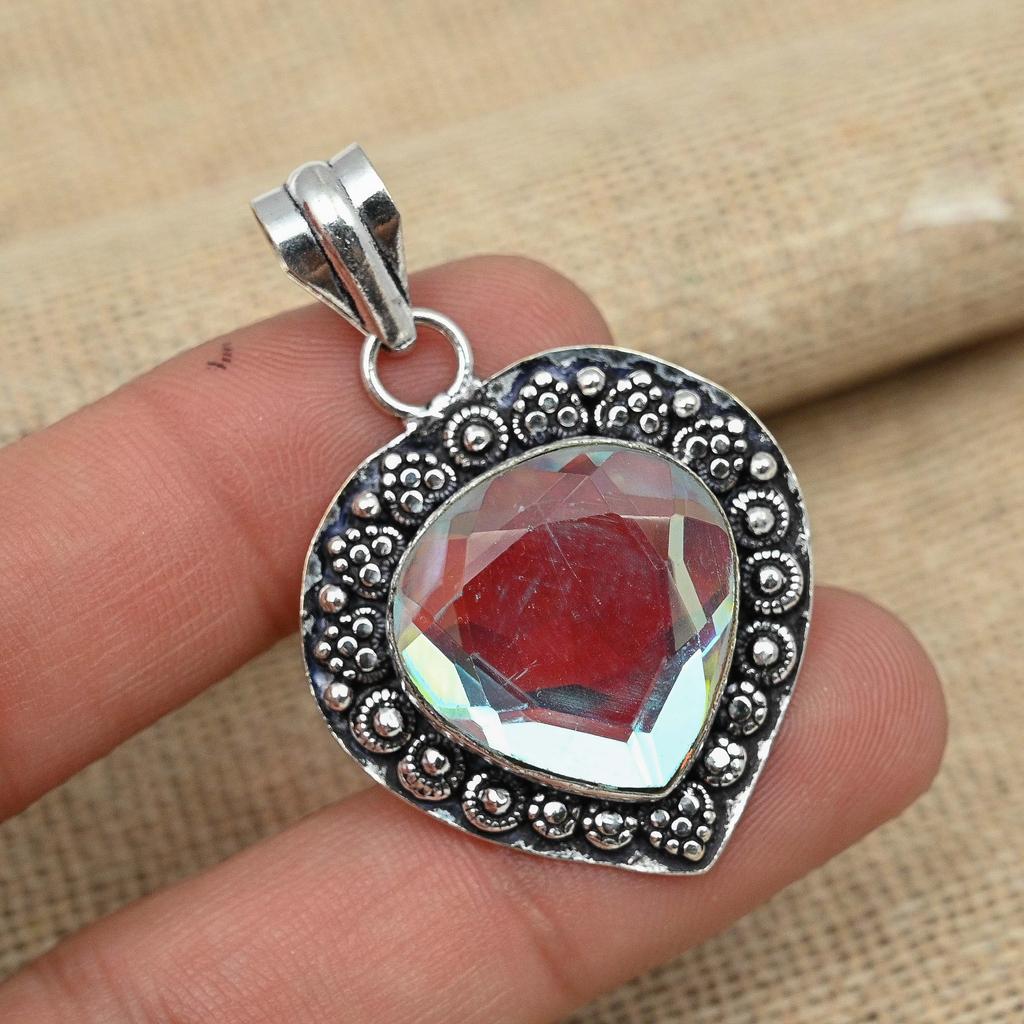 Mistic Topaz Gemstone 925 Sterling Silver Handmade Women Pendant Jewelry