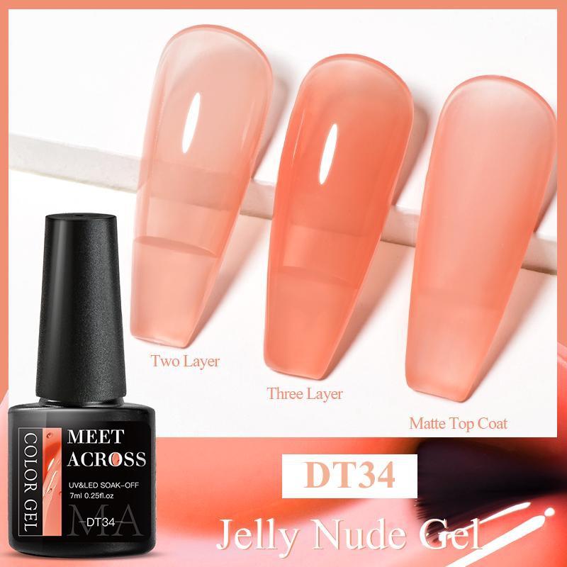 MEET ACROSS 1 Bottle 7ml Jelly Amber Gel Polish Translucent Jelly Nail Gel Manicure UV LED Semi Permanent Soak Off Nail Polish