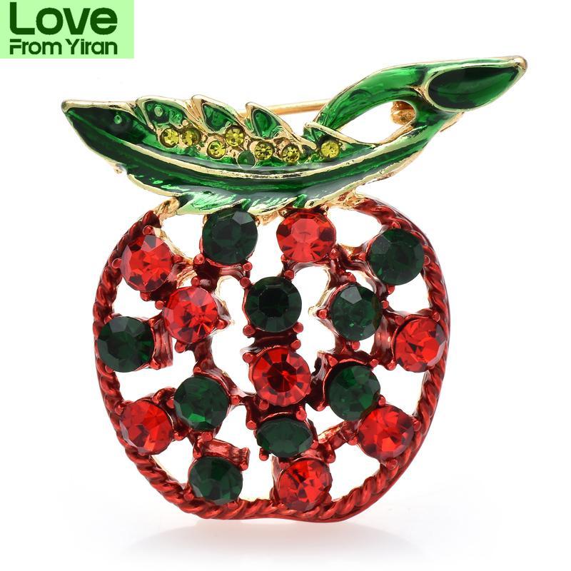 Красное яблоко брошь булавки для женщин унисекс сверкающие стразы эмаль фрукты вечеринка повседневная брошь булавка подарки