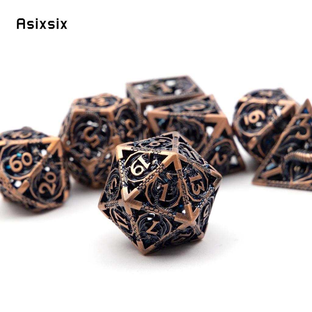 7 шт. медно-черный дракон металлические игральные кости набор полых металлических многогранных кубиков подходит для ролевой ролевой игры, настольной игры, карточной игры