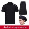 Unisex Chef Uniform Hotel Kitchen Work Clothes Short Sleeved Chef Restaurant Uniform Cooking Shirt Jacket+Hat+Apron