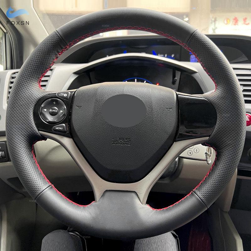 Car Accessories Interior Steering Wheel Cover Perforated Microfiber Leather Trim For Honda Civic 9th 2012 2013 2014