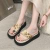 New Toe Slippers Women's Summer Wear Fashion Muffin Thick-bottomed Rhinestones with Skirt Beach Cool Slippers