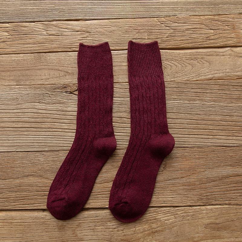 Women's Winter Thickened Warm Wool Socks, Solid-color Pile Socks, Double-needle Women's Socks, High-top Cotton Socks