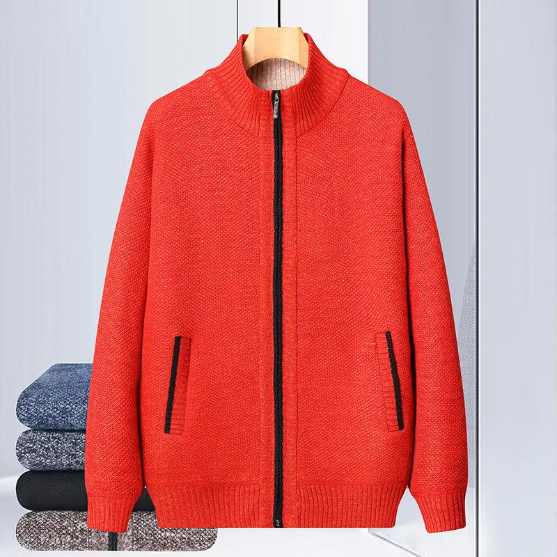 Осень 2025 Новая мужская повседневная толстовка однотонного цвета, зимний мужской теплый свитер из толстого флиса, повседневный кардиган на молнии со стойкой