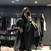 Зимнее утолщенное шерстяное пальто свободного кроя с классическим узором «гусиные лапки» для женщин