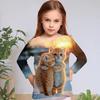 Children's Cat Cuddling Pattern 3D Digital Print Girl Fashionable and Comfortable Round Neck Long Sleeved T-shirt