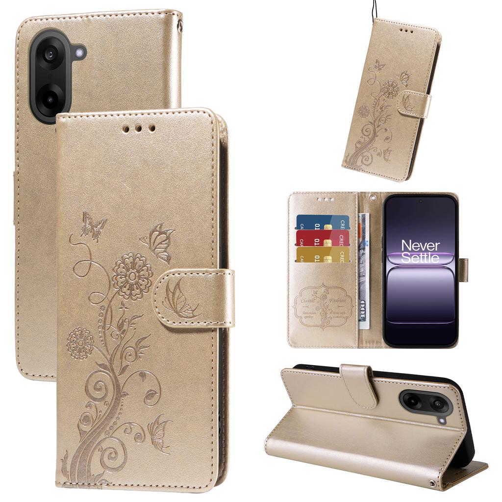 For OnePlus Ace 5 Racing 5G/OnePlus Nord CE5 5G Leather Case Butterfly Floral Imprint Wallet Stand Cover