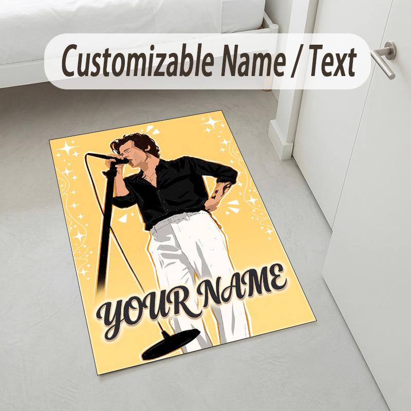 Personalized Crystal Velvet Carpet,Harry Styles Custom Printed Name, Plush Area Rug For Home Indoor Decor