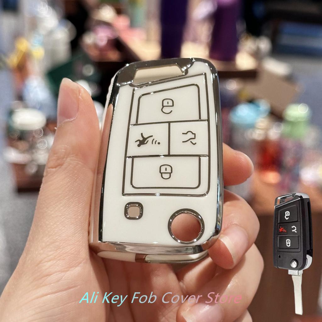 Key Fob Cover Car Keychain for Volkswagen VW Tiguan Golf Jetta Polo Atlas Skoda Smart Key Protector Holder