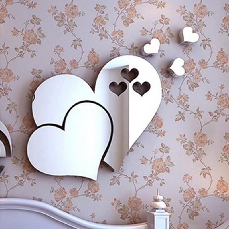 3D Зеркало Любовь Сердца Наклейка На Стену Наклейка DIY Домашняя Комната Художественная Роспись Декор Съемный