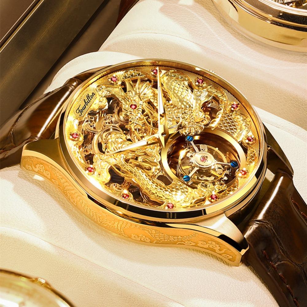 OUPINKE Мужские часы Механические часы с турбийоном через нижнюю часть Local Tyrant Gold Temperament Водонепроницаемые часы высокого класса