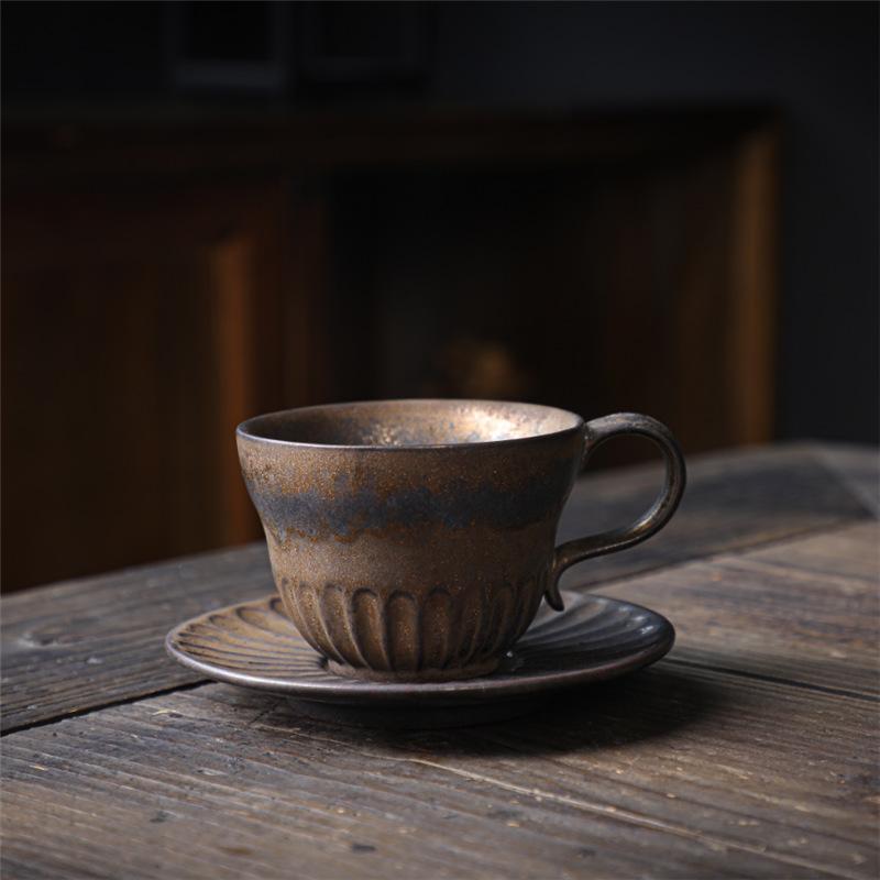 Japanese Retro Ceramic Cup Espresso Cup Saucer Set Afternoon Tea Coarse Pottery Small Capacity Coffee Cup