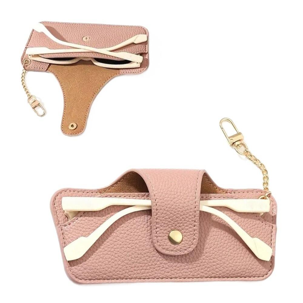 PU Leather Glasses Case Solid Color with Bag Pendant Reading Glasses Storage Bag Snap Button Eyewear Cover Eyewear Protector