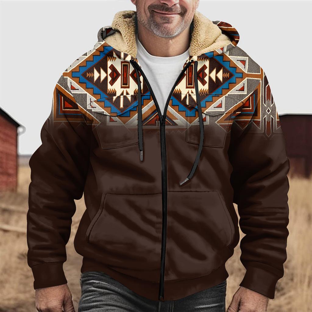 Мужская зимняя флисовая толстовка с капюшоном на молнии с накладным карманом, повседневная куртка