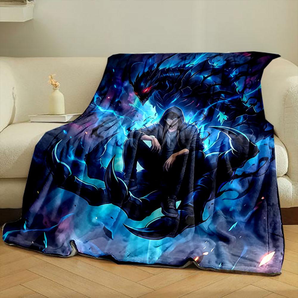 A hooded figure sits on a claw, surrounded by glowing blue energy and a beast. for all seasons blanket lunch break throw gift