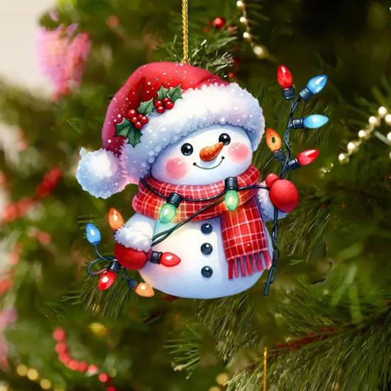 Snowman Pendant Christmas Tree Ornament with Lanyard Easy To Hang Adorable Acrylic Flat Car Interior Decoration Pendant