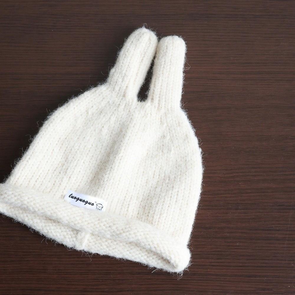 Soft Knitted Kids Pullover Hat Rolled Edge Rabbit Ear Knit Hat Cute Baby Beanie  For Boys Girls