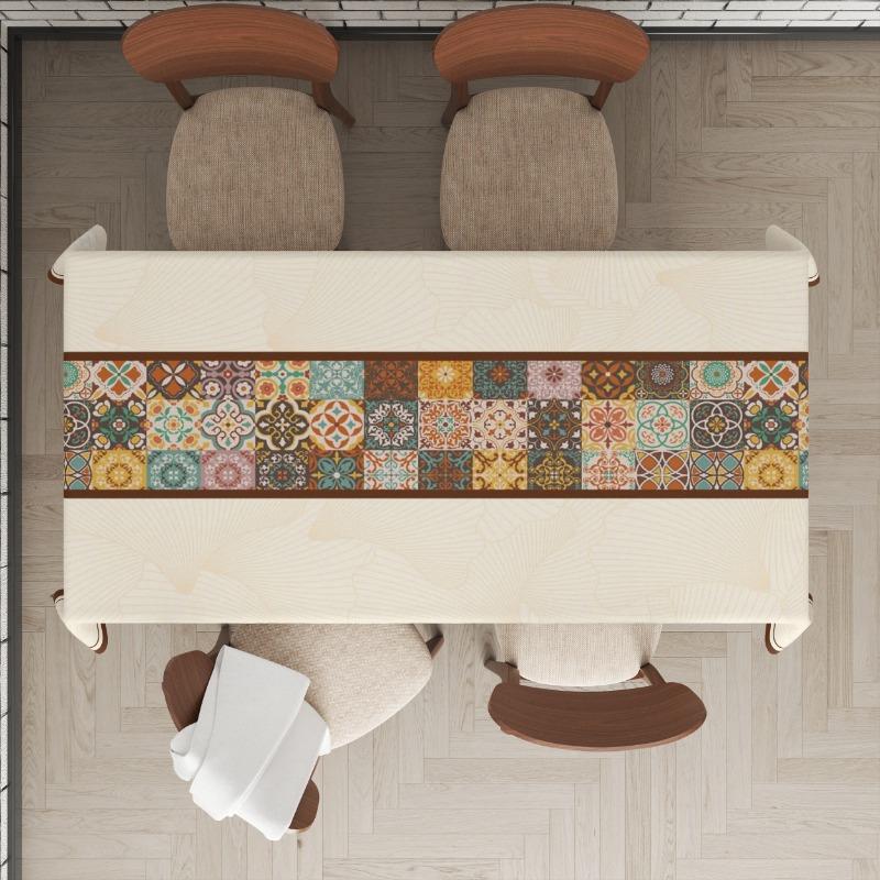 1 шт. Полиэстеровая прямоугольная скатерть в марокканском стиле, Богемный пэчворк, Универсальная для дома, кухни, столовой, вечеринки, патио, для использования в помещении и на открытом воздухе