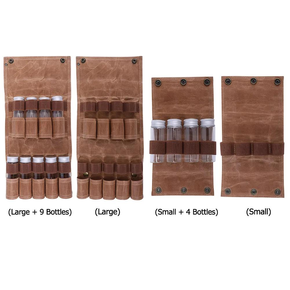 Outdoor Camping Spice Bottle Set Portable Folding Wax Canvas Waterproof Seasoning Bottles Storage Bag Picnic BBQ Seasoning Bag