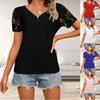 Spring Autumn Women Fashion Casual Lace V-Neck Zipper Short Sleeved Top Ladies T-Shirt