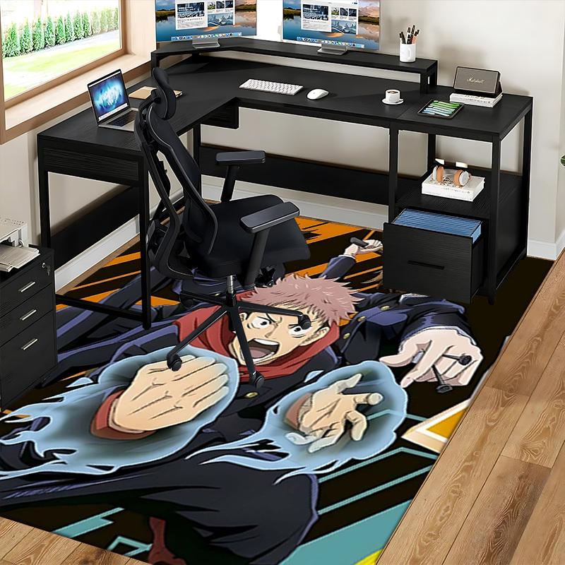 1pc Anime Cartoon Design Jujutsu Kaisen Chair Mat - Seasonal Gift for Office, Home Decor, Living Room, Bedroom, Game Room - Non-Slip Carpet Suitable f