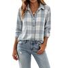 Women's Long Sleeve Plaid Collared Shirt Checkered Top for Casual Work Everyday Wear