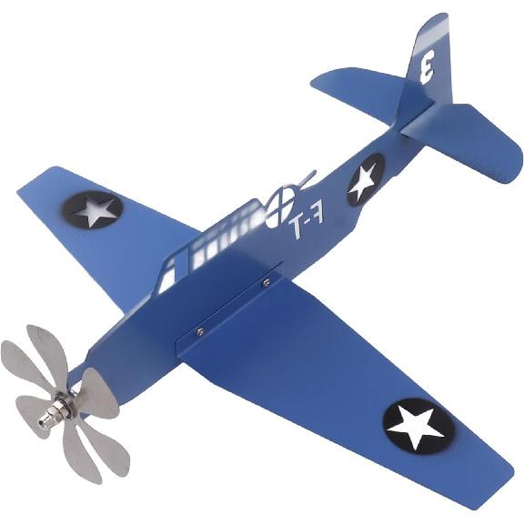 Флюгер Самолет, Металлический Ветряк для Сада, Синий, Вращается от Ветра