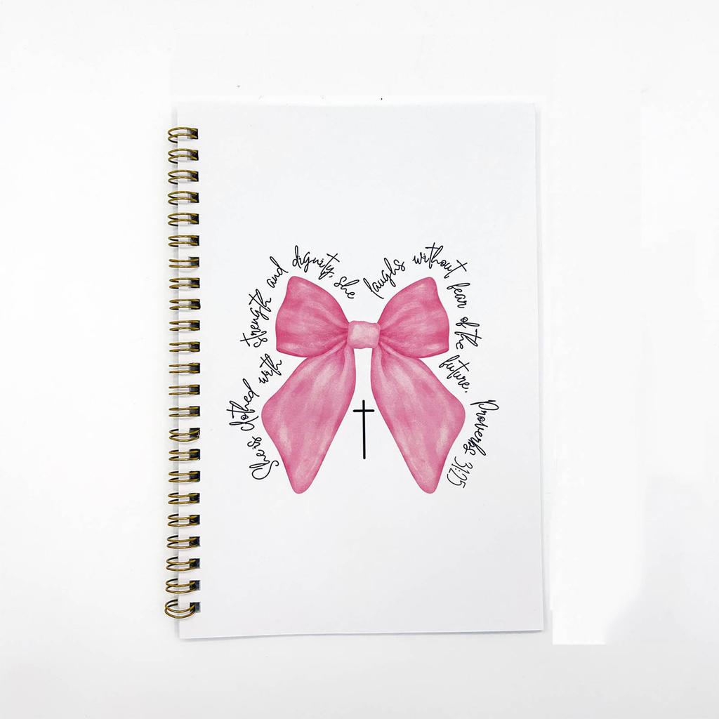 Strength And Notebook Journal, Bow Notebook Journal, Gift For Women, Bible Journal, Preppy Gift, Spiral Notebook