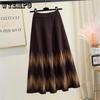 Autumn/Winter Knitted Skirt for Women Geometric Pattern Medium Length High Waisted Skirt A-line Long Skirt