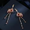 925  Temperament Long Butterfly Tassel Drop Earrings Pink Red Cubic Zirconia Trending Gold Color Women Jewelry Gift
