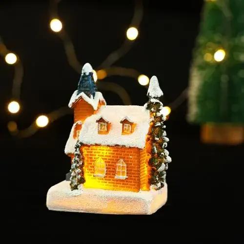 Glowing Christmas Cabin House with Led Lights Christmas Story Village Houses Festival Ornament Christmas Atmospheres Decor Props