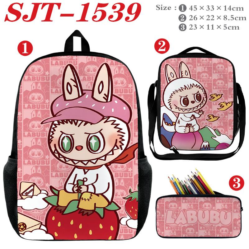 School Bag Labub Elf Peripheral Student Backpack Three-piece Set Backpack Shoulder Bag Pencil Case Study Set