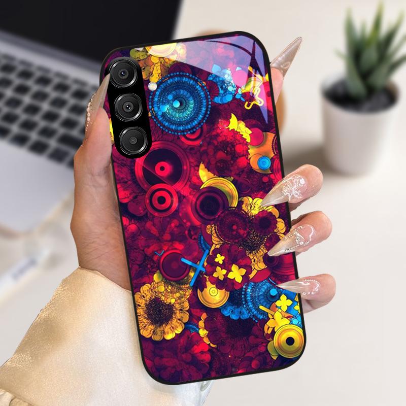 Модный Чехол Для Samsung A55 A56 Чехол A25 A26 Закаленное Стекло Чехол Для Телефона Для Galaxy A15 A35 A36 Жесткий PC Стекло Защитный Fundas