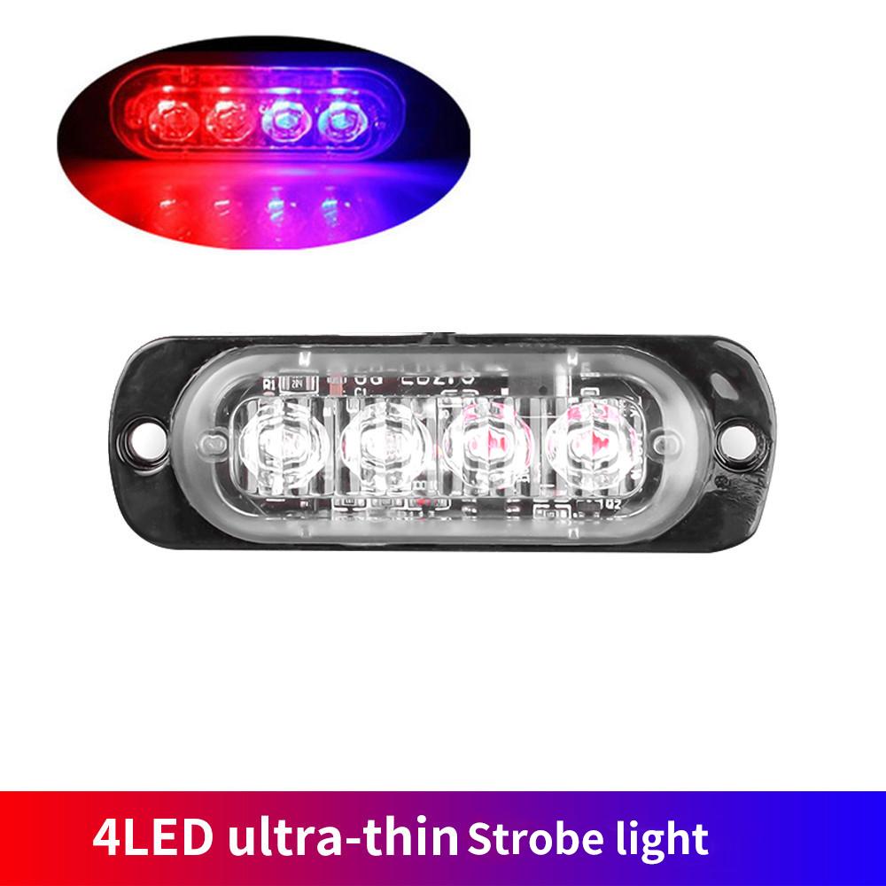 4 Led Car Signal Lamp Strobe Side Warning Light Grille Flashing Lightbar Beacon Lamp Amber Yellow White Traffic Light 12V - 24V