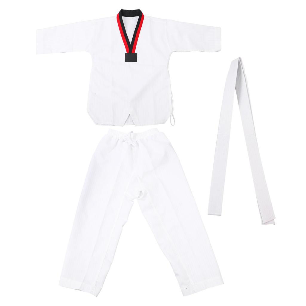Taekwondo Uniform Striped Model Polyester Cotton with Belt Martial Arts Training Clothes for Beginner Athletes Practice XL