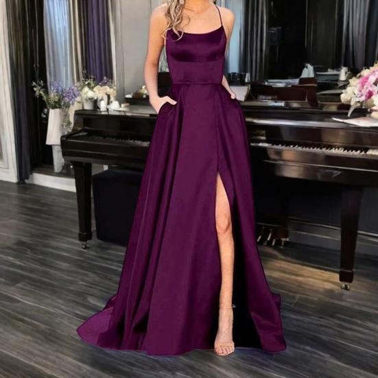 Женское выпускное платье на тонких бретелях, без рукавов, формальное платье макси, халтер, с открытой спиной, с разрезом сбоку