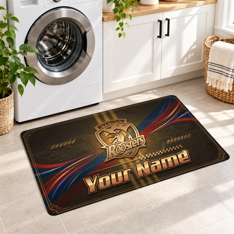 Sydney Roosters Custom Name Flannel Rug Kitchen Mat Non Slip Floor Carpet Personalized Home Decor