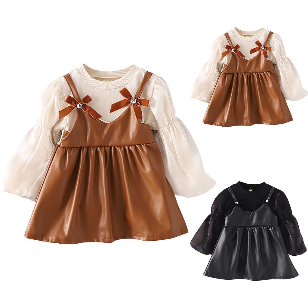 Toddler Kids Baby Girls Lace Patchwork Dress Suspender Dress Outfits Set