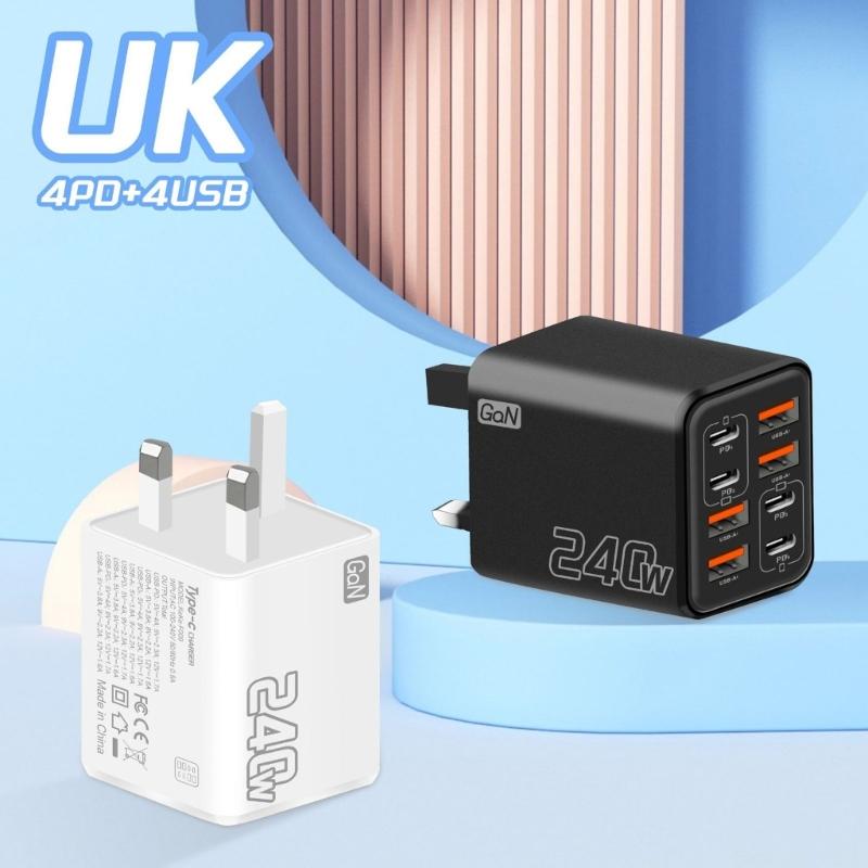 Быстрое зарядное устройство 240 Вт с 8 портами USB C и USB-хабом для зарядки нескольких устройств Компактная зарядная станция Корпус из АБС-пластика