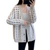 Cardigan Knitted Thick Single-breasted Plaid Print Color Matching V Neck Long Sleeve Cold-resistant Soft Loose Lady
