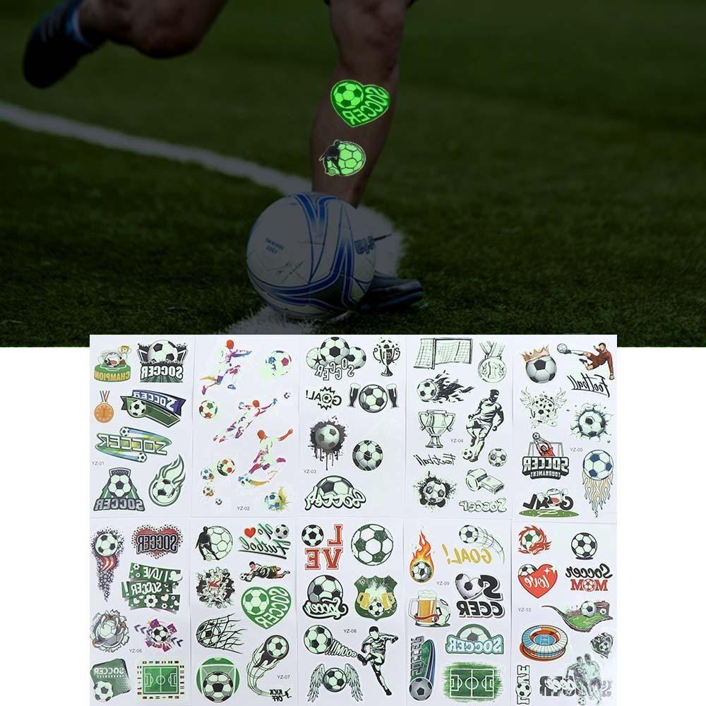 10Pcs/set Soccer Luminous Tattoo Sticker Glowing Cartoon Soccer Tattoo Women Men