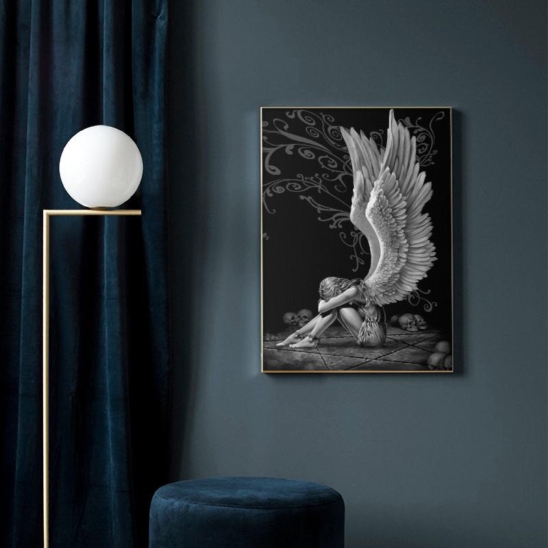 Современное искусство ангела, настенные постеры и принты, белые, красные крылья, холст, картина для гостиной, кафе, украшение для дома, картина Куадрос