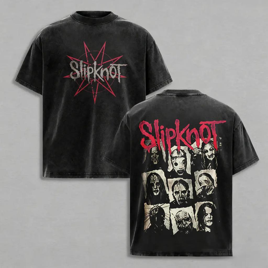 Хлопковая футболка Slipknot с кислотной стиркой, панк, Y2K, унисекс