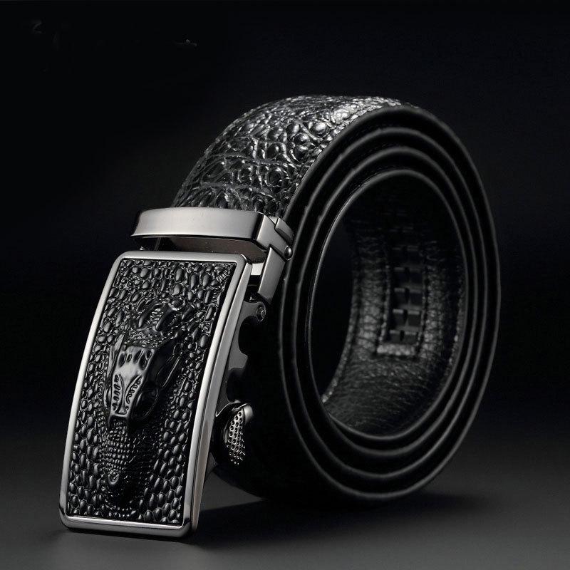Men's Genuine Leather Crocodile Pattern Automatic Buckle Belt