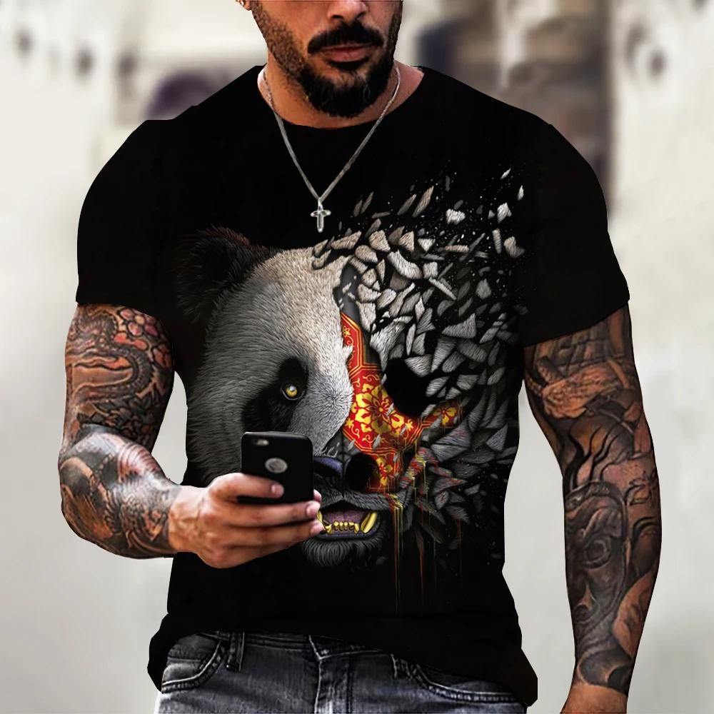New Fun Animal Panda Pattern Men's T-Shirt Printed T-Shirt Fashion Round Neck Plus Size Short Sleeve Personalized Men's T-Shirts
