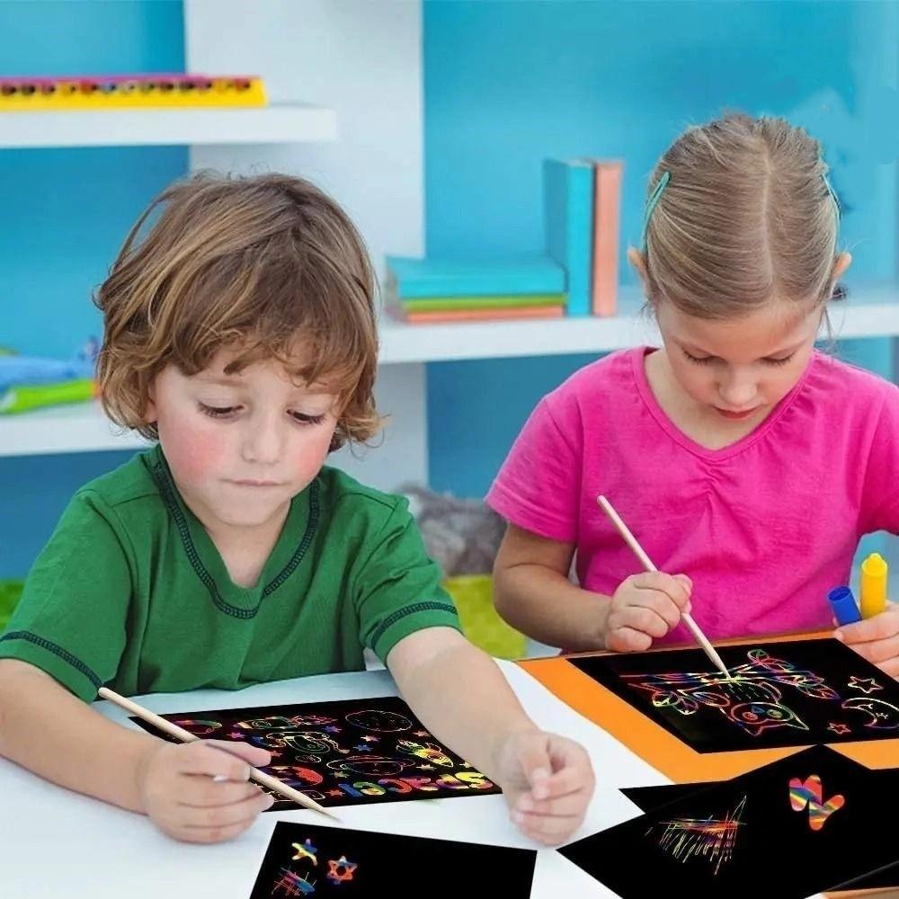Rainbow Scratch Art Paper Card Set Colorful DIY Drawing Board Interesting Scratch Card Kit  Gifts